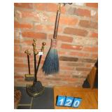 BRASS FIREPLACE SET AND BROOM