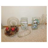 GROUP OF VASES, LEAD CRYSTAL BOWL, FLOWER CANDLE