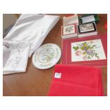 GROUP OF LINENS, TABLE RUNNERS, COASTERS,