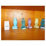 GROUP OF FIVE DEGENHART GLASS OWLS 2  SAPPHIRE