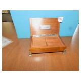 WOOD BOX ON LEGS INSIDE NAME PLATE