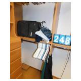 SUIT CASE, HANGERS, SWEAT SHIRT, ETC