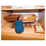 WOODEN BOWLS, PICTURE FRAME, VASE