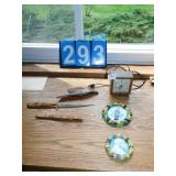 CLOCK, GREEK LOOKING WALL HANGINGS, NATIVE