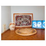 POTTERY VASE NEMADJI, WOVEN HOT PAD, NATIVE