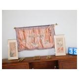 ORIENTAL WALL HANGING, BRASS TRIVETS, PICTURES