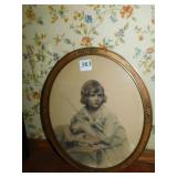 CHILD, LAMB, SHEPARDS HOOK, PICTURE, 13" X 11"