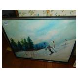 SKIIER WATERCOLOR BY ADELAIDE RANDALL 19" X 25"