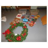 CHRISTMAS DECORATIONS, WREATH, PLATES, PINE CONE