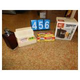 STERNOS, 1 CUP COFFEE MAKER, SOAP DISPENSER,