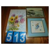 NEEDLE POINT BALLERINAS, OIL ON CANVASE OCEAN,