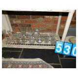 CANDLE STICKS, CRUETS, COVERED PLATE, ETC