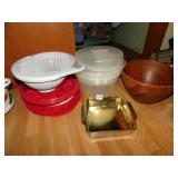 ALL CLAD BAKE PAN, WOODEN BOWL, ETC