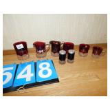 RUBY GLASSES, SALT & PEPPER SHAKERS, DATE ON