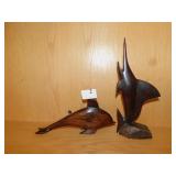 HAND CARVED WOOD DOLPHIN 9" CHIP AT END OF TAIL,
