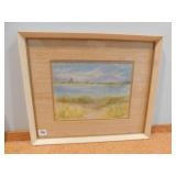 WATERCOLOR WITH BLOOMING FLOWERS SEASIDE