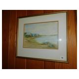 WATER COLOR SEASIDE COTTAGE UNSIGNED 18"X21"
