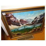 OIL ON CANVAS, GLACIER BY THE LAKE, 21" X 27"