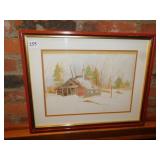 WATERCOLOR COTTAGE SNOW SCENE