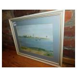 WATERCOLOR LIGHTHOUSE AND OCEAN SCENE