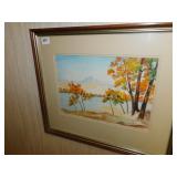 WATER COLOR FALL SCENE WITH MOUNTAINS IN THE