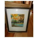 WATER COLOR SCENE OF ROCKS & STREAM, 23" X 18.75"