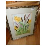 WATER COLOR, CATTAILS & FLOWERS 22 " X 17.5"