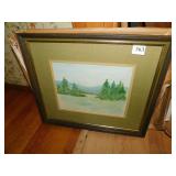 WATER COLOR, LAKE SCENE, 16.25" X 19"