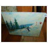 OIL ON CANVAS SKI SCENE 12" X 16"