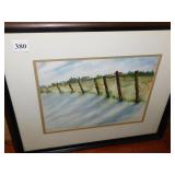 FENCE PICTURE WATER COLOR, CHIP IN FRAME, 18" X