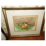 FRUITS IN A BOWL, WATER COLORS, 16" X 19.25"