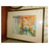 FALL SCENE WATER COLOR WATER FALL, 22.75" X 18"