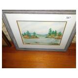 LAKE & PINE TREES WATER COLOR, 13.5" X 17.5"