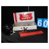 AM. TOOL CHEST, SIGNED MINI HELMET SOME RUST ON