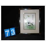 22" H X 18" W SILK PANDA W/ WOOD CARVED FRAME