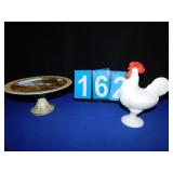 MILK GLASS NESTING HEN & PEDESTAL CAKE PLATE