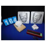 PLASTIC COMEDY TRAGEDY MASK PLAQUES, SUNKIST