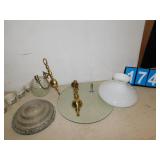 WALL SCONCES, GLASS LAMP SHADE, MIRROR BASE,