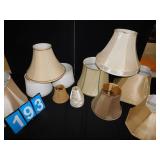 GROUP OF LAMPSHADES ASSORTED SIZES MOST ARE LIGHT