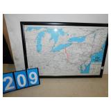 BESIMER RAILROAD MAP FRAMED 28"H 29"W