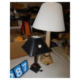 2 WOOD COLUMN LAMP WITH SHADE, SMALL BLACK