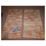 TWO HANDWOVEN RUGS WITH FRINGE 5 FT X 3 FT BOTH