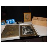 WOOD CRATE, LUMINARI CANDLES, PICTURES,