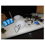 MIXING BOWLS, CANDLE HOLDER, HOT PLATE, FLATWARE,