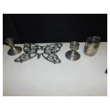 SILVER PLATE PITCHER, SILVER WEIGHTED CANDLE