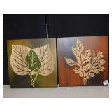 LEAF PICTURES CARVED IN WOOD, 14" SQUARE