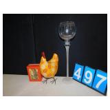 TALL CANDLE HOLDER, ROOSTER, HUMMEL MUSIC BOX,
