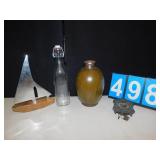 COO COO  CLOCK, CHIP ON RIM VASE, SAIL BOAT WOOD