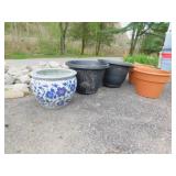 2 TERRA COTTA PLANTERS, PLASTIC & CERAMIC