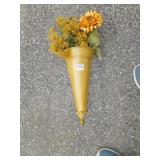 TIN WALL POCKET WITH ARTIFICAL FLOWERS